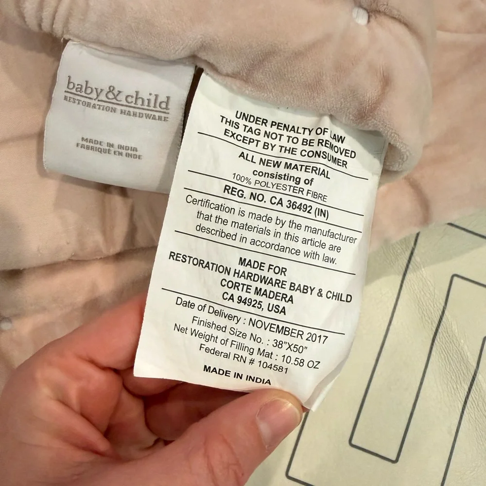 Restoration Hardware Baby & Child Pink Velveteen Quilt - Picture 5 of 9